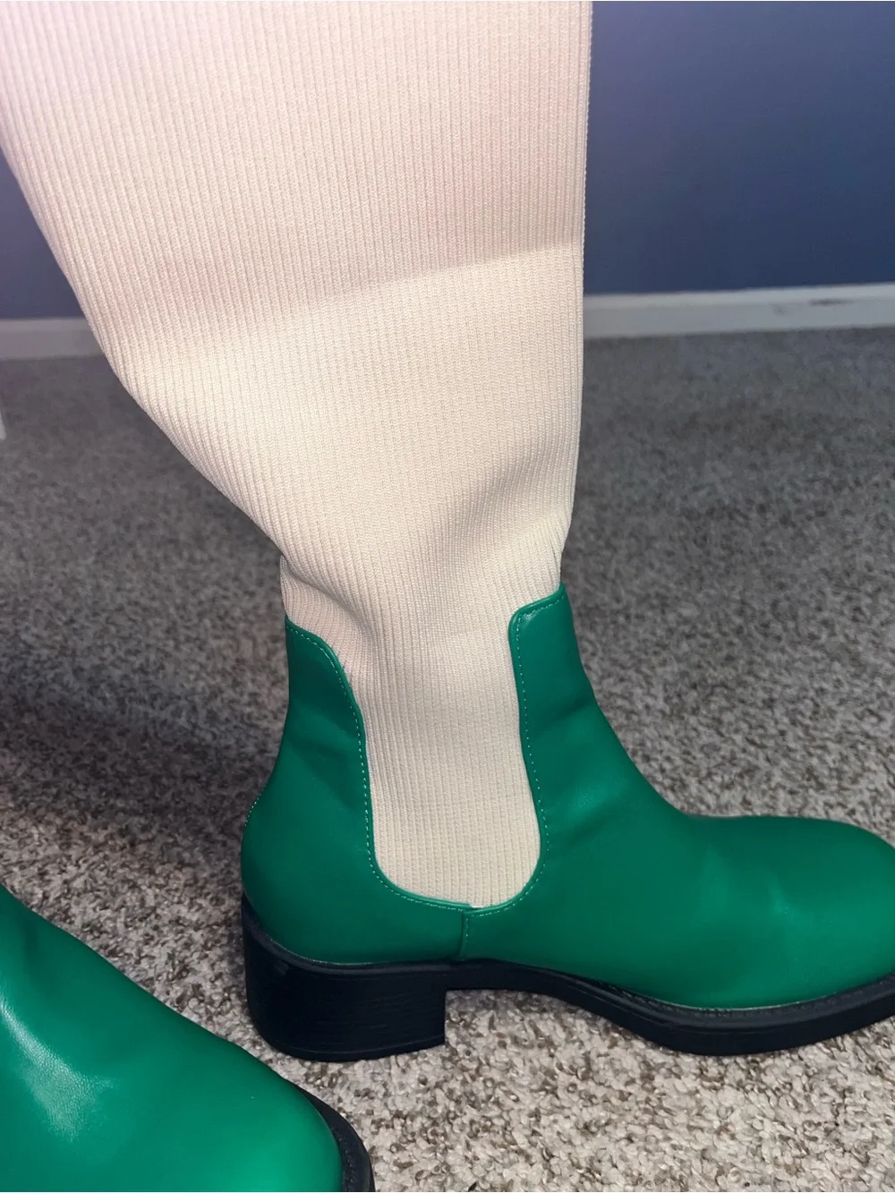 Rev-It-Up Motocross Detail Over The Knee Thigh High Long Boot In Green And Cream
